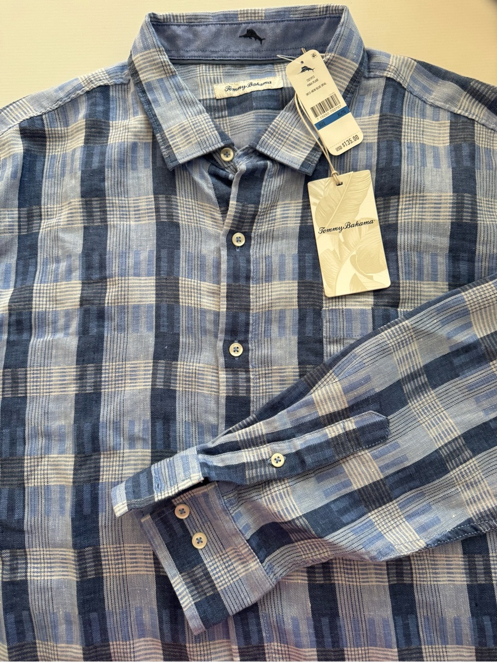 Tommy Bahama Blue Plaid Long-Sleeve Button-Down Shirt XL/TG large/tall
